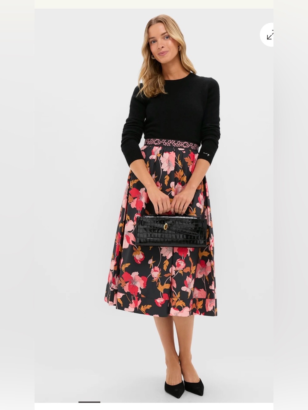 Tuckernuck Floral Sia Maxi Skirt in Black with Pink Blooms small